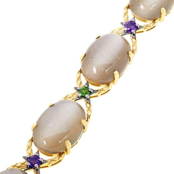 Colleen Lopez Goldtone Moonstone, Chrome Diopside and Amethyst Bracelet 7" - Picture 3 of 4